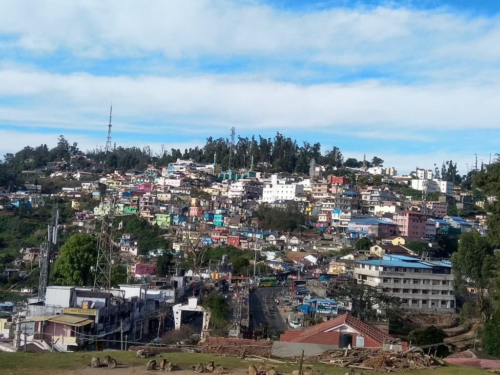Colourful hillside townscape in Kodaikanal
