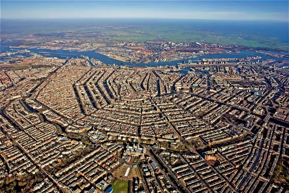 Aerial view of Amsterdam's canal ring