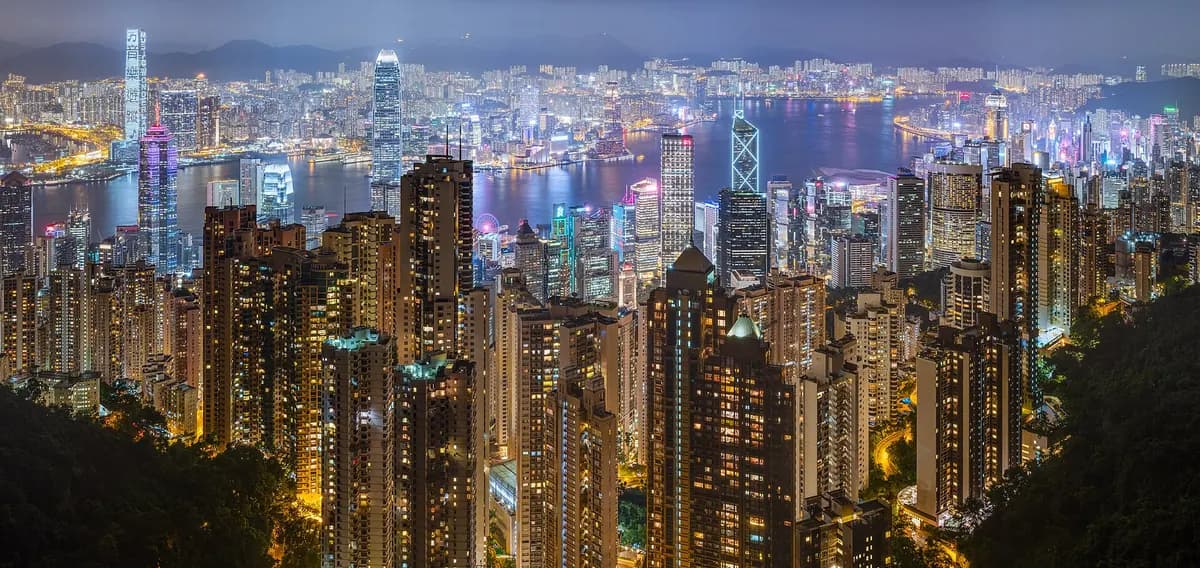 Victoria Harbour skyline at night, Hong Kong